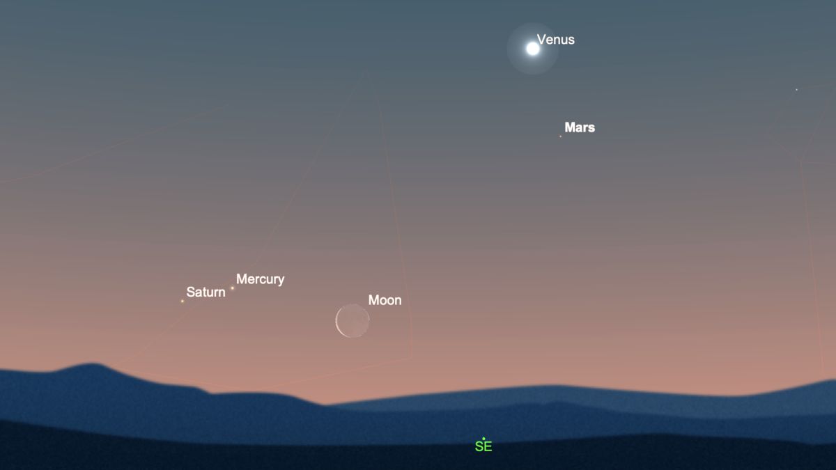 Lua encontra Mercúrio e Saturno na manhã de segunda-feira

