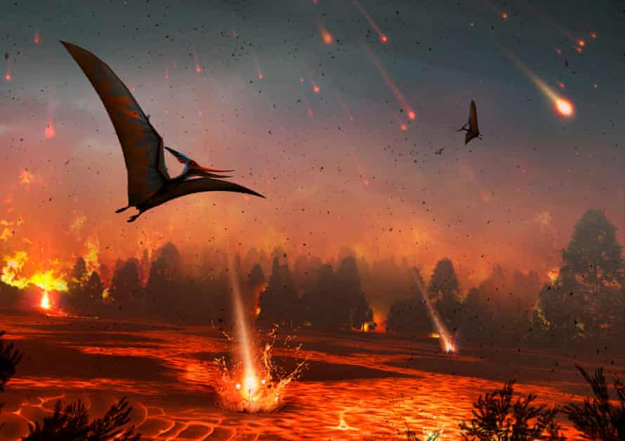 Há 65 milhões de anos, um impacto de asteroide na Terra eliminou dinossauros, pterossauros e muitas outras espécies.