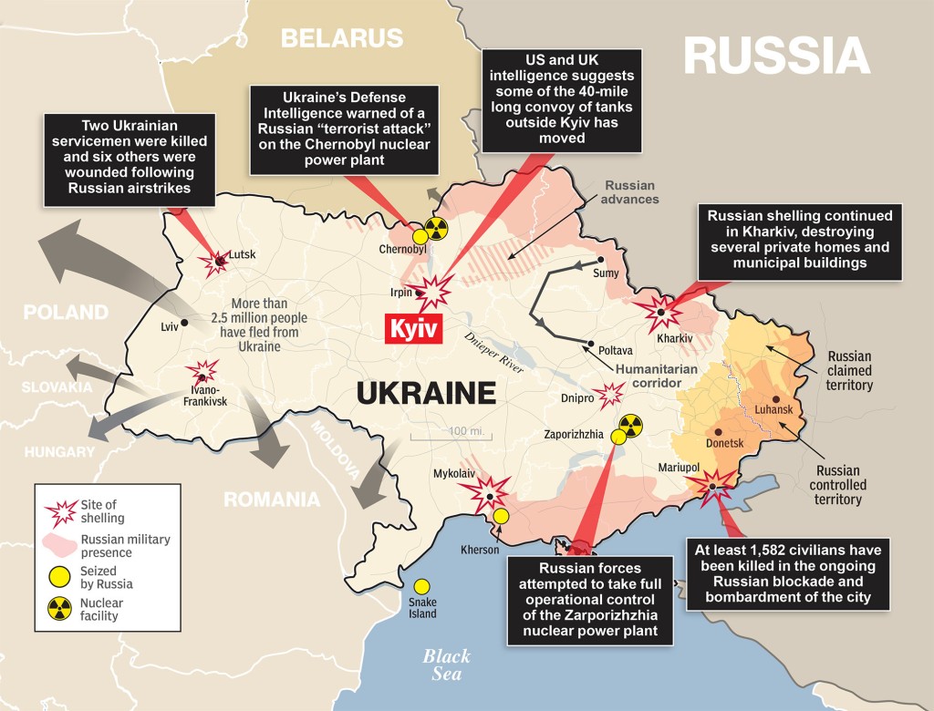 O gráfico mostra a invasão russa da Ucrânia em 11 de março de 2022.