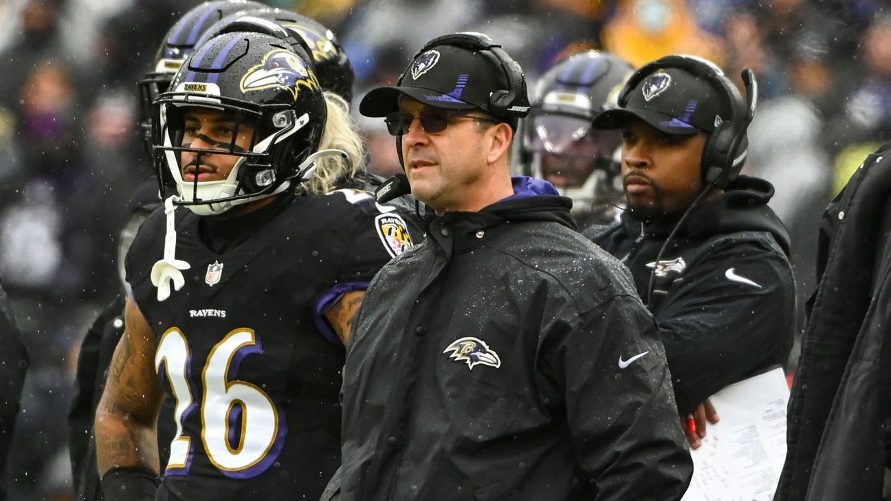 O Baltimore Ravens contratou o técnico John Harbaugh para uma extensão de contrato de 3 anos

