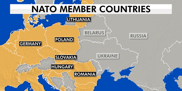 O mapa mostra o mapa dos membros da OTAN