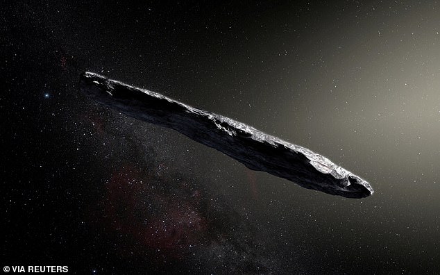 A impressão deste artista mostra que Oumuamua, que foi descoberto em 2017. Até agora, era conhecido como o primeiro objeto interestelar a visitar nosso sistema solar