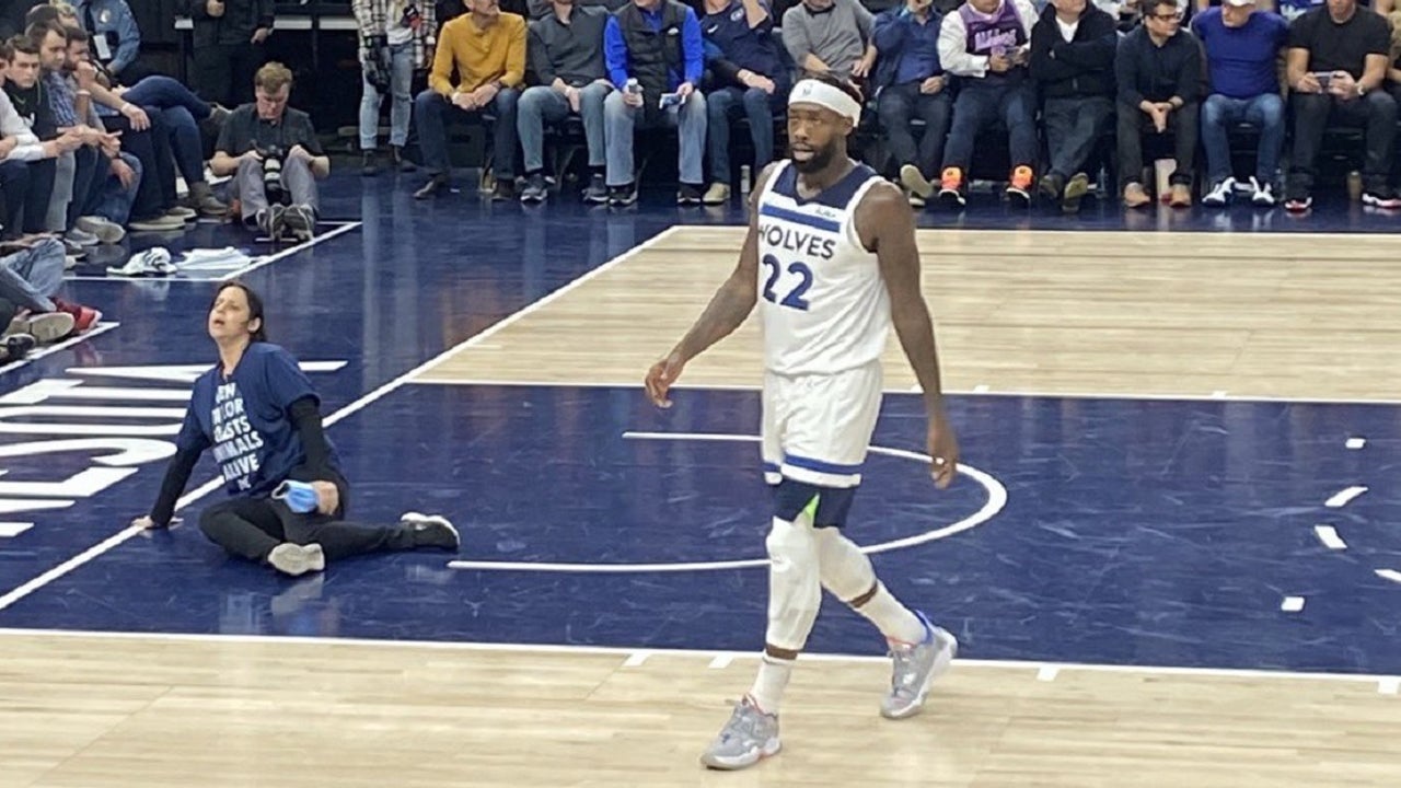 Ativista animal se enfia no estádio Timberwolves enquanto jogava o jogo

