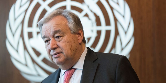 Nesta foto de 7 de maio de 2019, o secretário-geral das Nações Unidas, Antonio Guterres, é fotografado durante uma entrevista na sede das Nações Unidas.