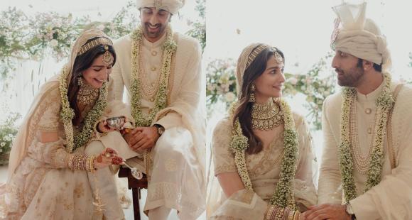 Alia Bhatt sorri enquanto realiza um ritual de casamento, Ranbir Kapoor não consegue tirar os olhos dela em novas fotos