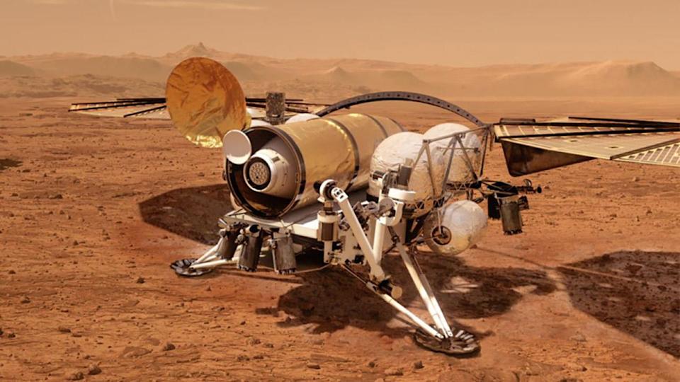 Um conceito sobre um retriever de amostra de Marte que poderia trazer esporos alienígenas para a Terra