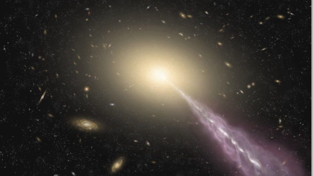 O fraco brilho de rádio de milhares de anos-luz ao redor do quasar mais próximo