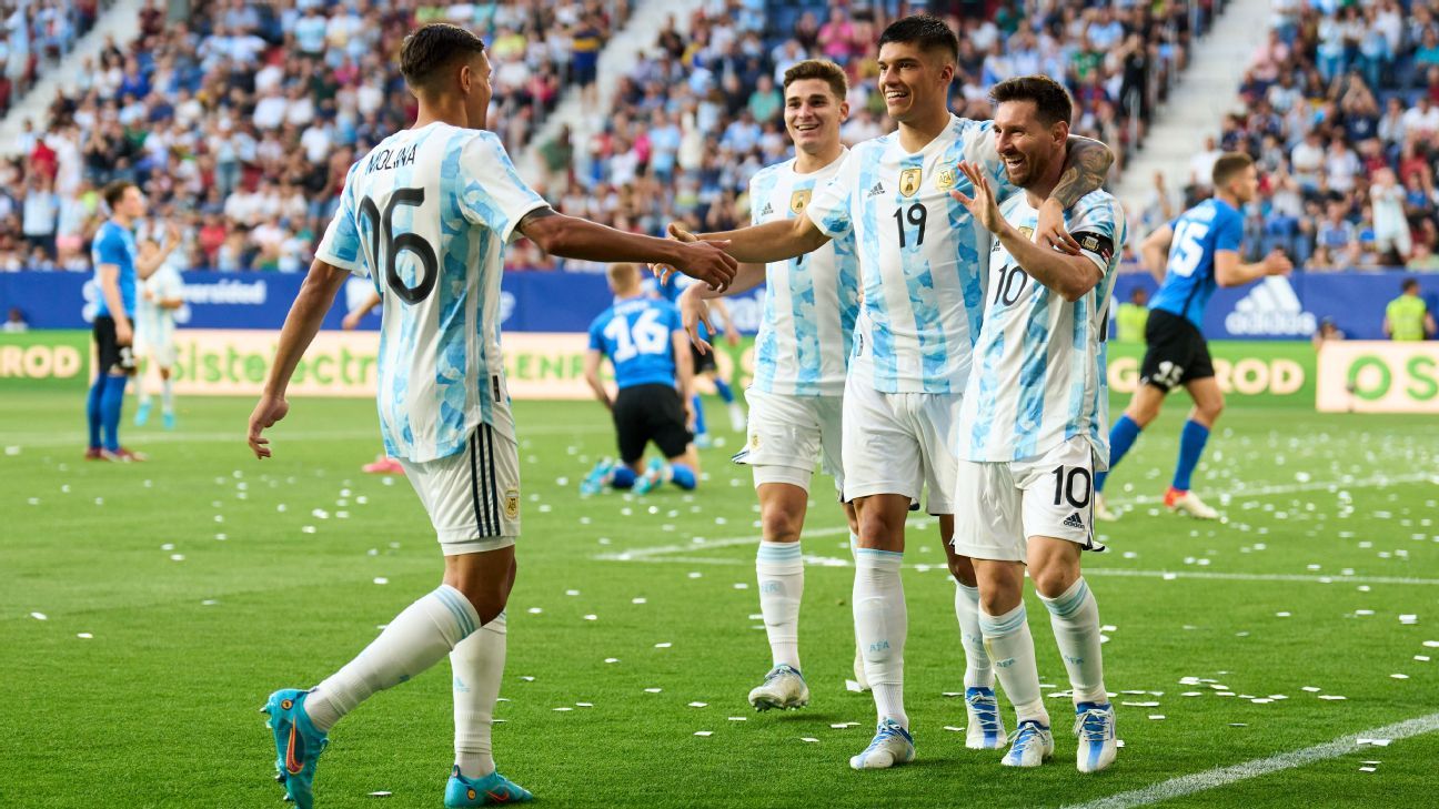 Argentina x Estônia - Boletim de jogo de futebol - 5 de junho de 2022

