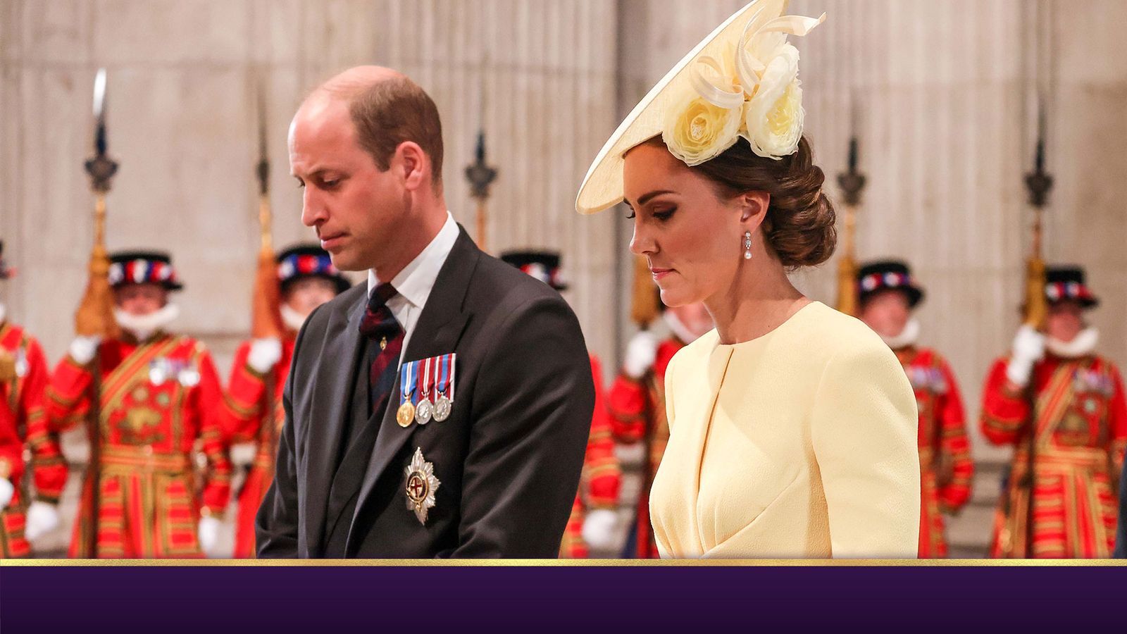 Britain&#39;s Prince William, Catherine, Duchess of Cambridge, and Prince Charles attend the National Service of Thanksgiving held at St Paul&#39;s Cathedral