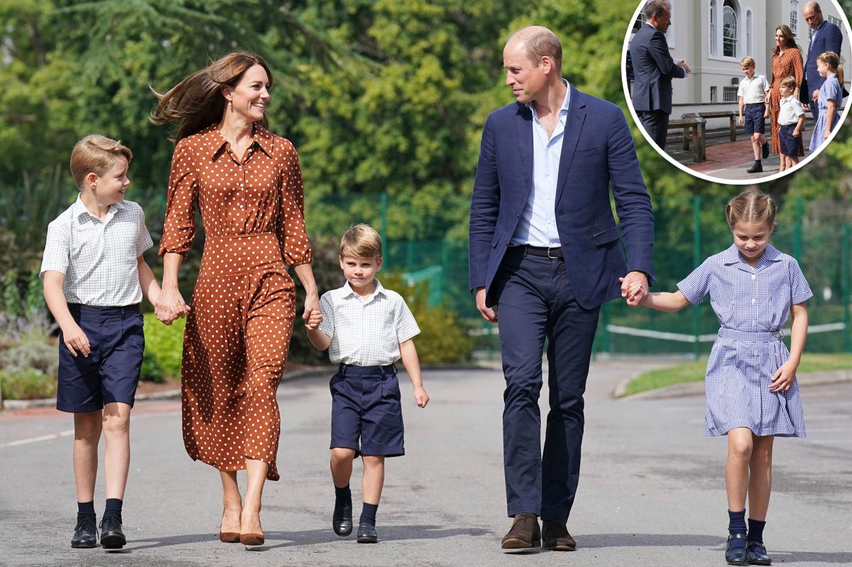 Príncipe William e Kate Middleton irradiam ao deixar as crianças no primeiro dia de aula

