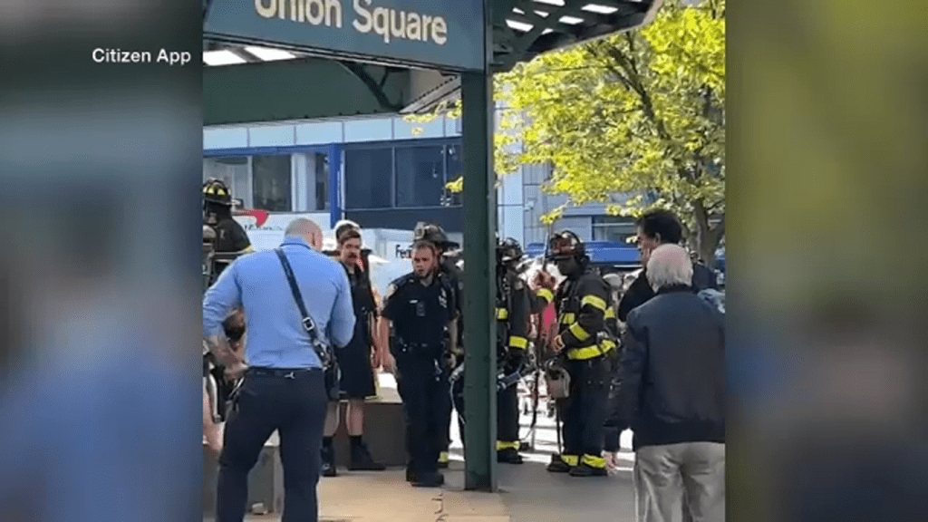 Crime no metrô de Nova York: Strabangers fogem de um trem depois que passageiros usaram spray de pimenta em uma briga na Union Square