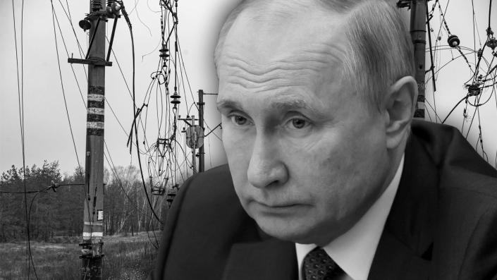 O presidente russo, Vladimir Putin, danificou linhas de energia na Ucrânia.  (Ilustração da foto: Yahoo News; Imagens: Mikhail Metzel, Sputnik e Kremlin Pool Photo via AP, Metin Aktas/Anadolu Agency via Getty Images)